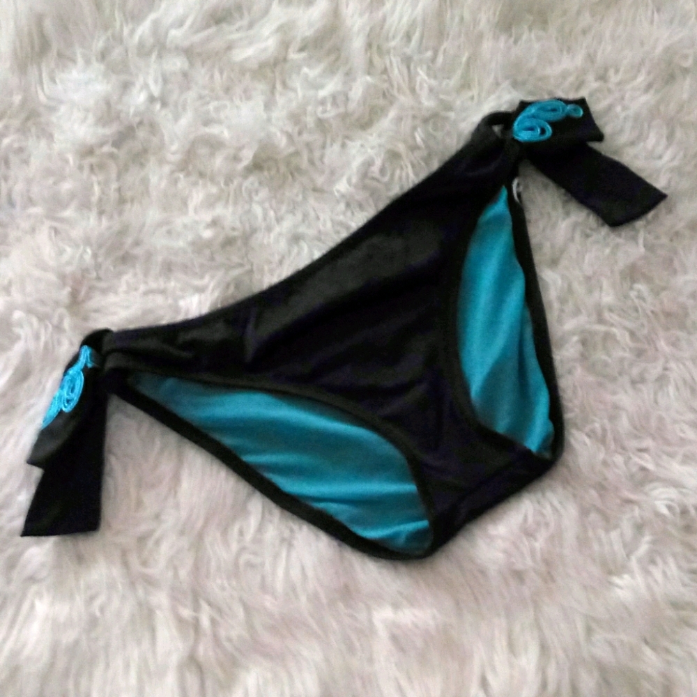 Becca Blue Tie Side Bikini Bottoms Size S
